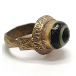 Antique ring with trade bead detail in gilded metal - size R - SOLD ON BEHALF OF THE NEW BREAST