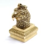 Novelty gilt metal large eagle head stylized seal fob pendant - 4.5cm drop