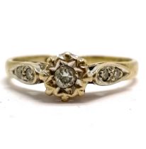 9ct hallmarked gold diamond solitaire ring with diamond set shoulders - size J½ & 1.9g total