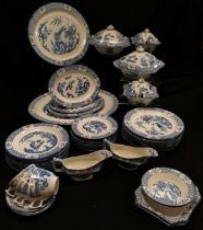 Woods & son Yuan Pattern dinner service, comprising meat plates, tureens, plates etc. all used