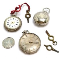 2 x antique silver cased pocket watches (largest 38mm & both lack glass) - for spares / repairs t/