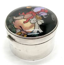 Birmingham 1923 silver trinket pot with Butterfly wing decorated top of a young girl in a bonnet,