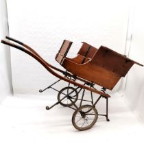 Antique French Child's Wooden pony cart, in play worn condition, and 1 side split and damaged but