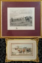 2 x Framed engravings of military battles - larger (frame 38.5cm x 42.5cm) dated 1913 by C