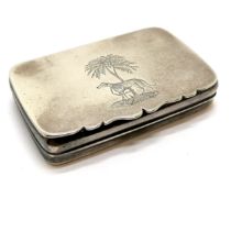 Antique silver plated snuff box engraved armorial of a greyhound chained to a palm tree with