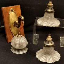 Pair of frosted fluted shade ceiling pendants, 16 cm diameter, 16 cm high, t/w frosted and etched