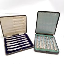 2 x antique silver handled cased sets of 6 butter knives (1912 & 1901) - 1 case (20.5cm x 20cm)