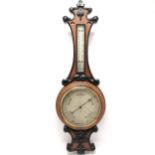 James Lucking & Co (Birmingham) Art Nouveau oak barometer / thermometer with ebonised deep carved