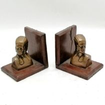 Pair of antique heavy brass Norh American Indian bookends - 12cm high t/w soft metal similar cast