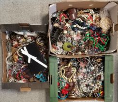 3 boxes of costume jewellery inc black jewellery box - total weight 16.4kgs - SOLD ON BEHALF OF