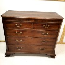Antique mahogany and inlaid chest of 2 short and 3 long graduated drawers on bracket feet, 116 cm