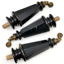 3 x ebonised grand piano legs with substantial brass casters (1 is stamped A Paetzsch, Dresden) -