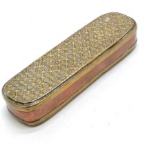 Antique copper & brass Dutch tobacco box with fancy patterned top and bottom - 18cm across