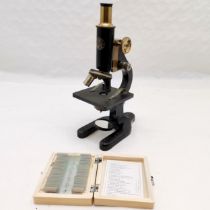 Vintage C Baker London 12885, Laboratory Microscope, good used condition, 34 cm high, t/w boxed