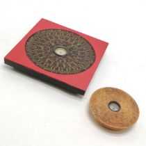 2 x Chinese geomantic compasses - smallest (7cm) has red seal mark and character marks to base and