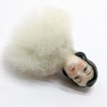 Vintage china dolls head feather powder puff - 9cm high