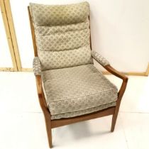 Ercol easy chair, upholstery needs attention, 96 cm high, 63 cm wide, 79 cm deep.