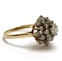 9ct hallmarked gold white stone (25) cluster ring - size Q & 3.3g total weight