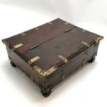 Antique Indian box with brass detail & half hinged lid top - 34cm x 28cm x 14cm high