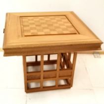 Interesting David Trubridge American black oak Chess table, with glass top, and the turned chess