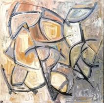Chris Webb original abstract figural oil on canvas painting in the cubist style - unframed & 80.