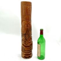 New Zealand hand carved Maori tribal decorative carving with grotesque face mask and 2 bird detail -