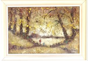 George Richard Deakins (1911-81) oil painting of a view of a lake between trees signed & dated
