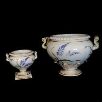 Unmarked tureen with restoration to handles (no lid) (8" height 7½" diameter) t/w c.1820 Flight Barr