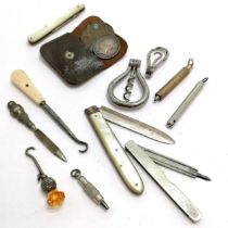 1913 silver thistle glove hook (5cm), bow corkscrew & glove hook, watch winder, unusual twist action