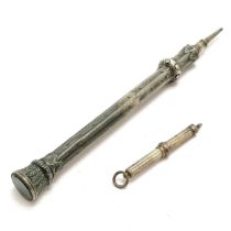Antique unmarked silver Mordan propelling pencil with bloodstone seal end (12cm extended) t/w