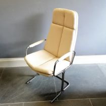 Mid 20thc Pieff chrome and cream fabric armchair 109cm high x 56cm deep x 56cm wide - in good