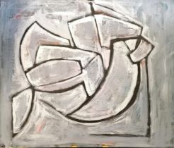 Chris Webb original abstract figural oil on canvas painting in the cubist style of a reclining