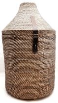 Unusual Antique rattan domed top basket with iron straps, possibly street vendor's hat box, slight