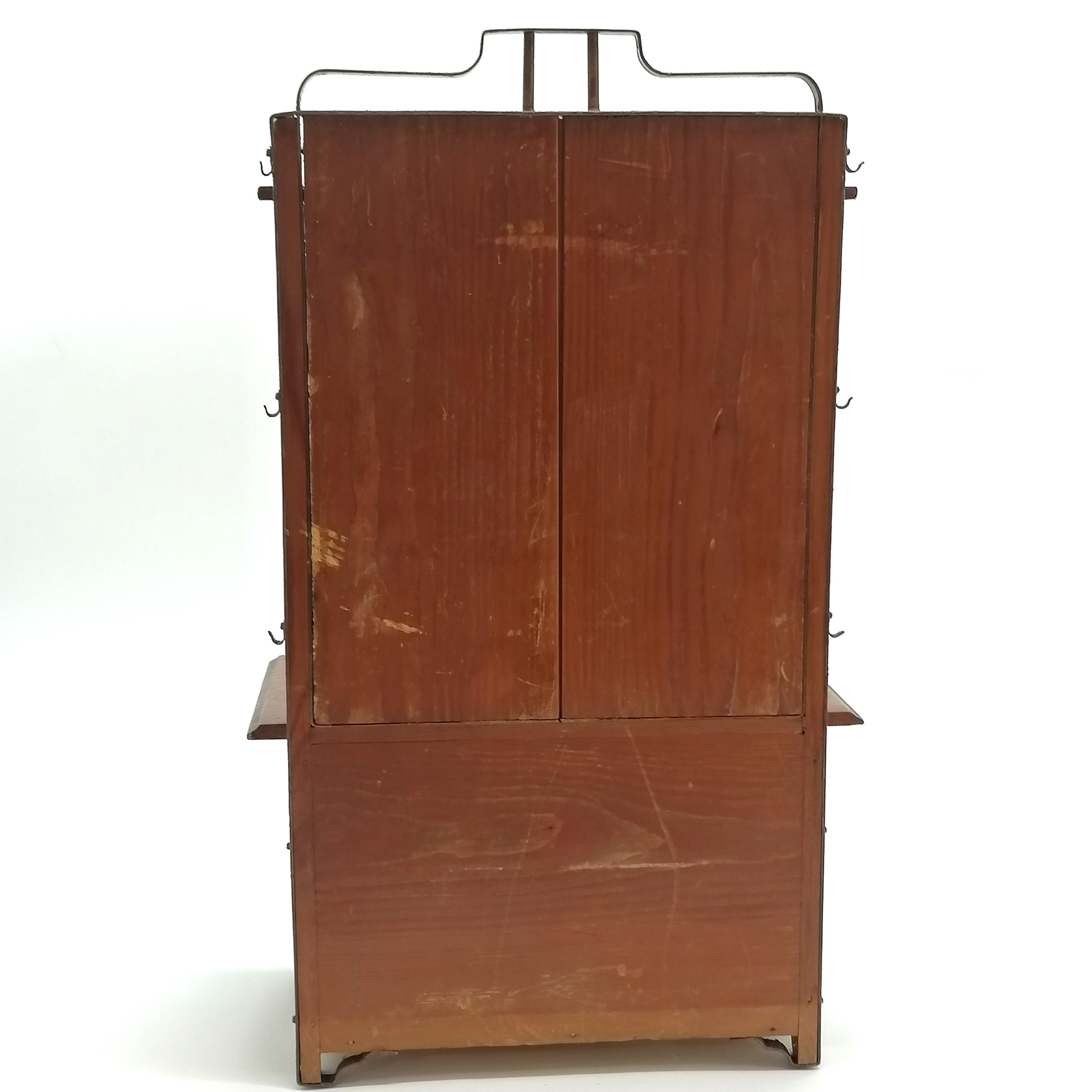 Miniature antique pine dresser with sliding dors and 2 drawers to the base and hanging rack and - Image 2 of 6