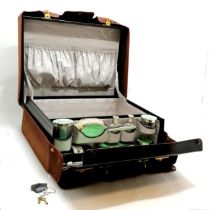 1933 Mappin & Webb Ltd Art Deco leather case with original silver and green enamel fittings with