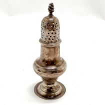 1778 silver caster with cross hatched decoration to top - 13cm high & 78g with some dents