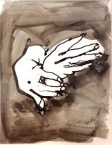 John Egerton Christmas Piper (1903–92) original 1971 ink and wash unsigned painting of Hand study