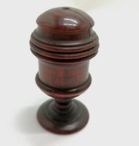 Antique c.1800 hand turned small wooden caster - 6cm and with good patination and has stress crack