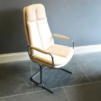 Mid 20thc Pieff chrome and cream fabric armchair 109cm high x 56cm deep x 56cm wide - in good