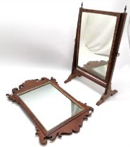 Antique mahogany fret carved mirror with gilded slip - 57cm x 36cm and has slight losses t/w easel