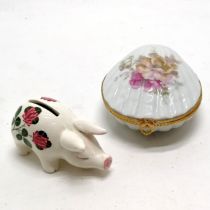 Plichta pig moneybox (11cm long) t/w Limoges porcelain 'La Reine' shell trinket box