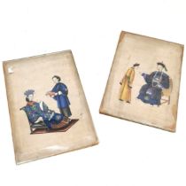 Pair of Oriental Rice paper painted pictures of figural scenes, signs of splitting and wear, loose