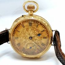 Antique 18ct hallmarked gold wristwatch (converted from a fob watch) - has gold inner dust plate &
