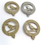 4 x clan badges (1 in unmarked silver) for Westby family ~ martlet holding 3 ears of wheat in beak