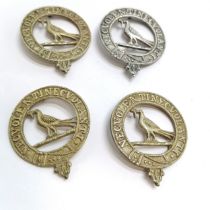 4 x clan badges (1 in unmarked silver) for Westby family ~ martlet holding 3 ears of wheat in beak