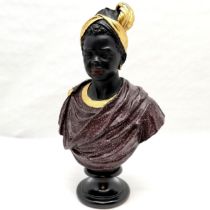 Composite Blackamoor style figure. Measuring 54cm high. Gilt wooden style headband. No obvious signs