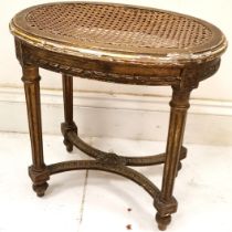 Antique French Bergere oval dressing table stool, Bergere a/f , 50 cm wide, 36 cm deep, 51 cm high