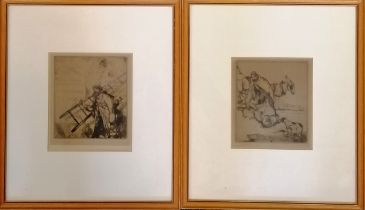 2 x framed signed prints of street professions inc window cleaner by Armand Coussens (1881-1935) -