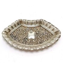 Antique silver fan shaped pin dish with embossed decoration - 11cm & 26g