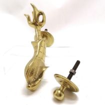 vintage brass door knocker and plate, in the form of a dolphin with makers mark F Abela & Sons